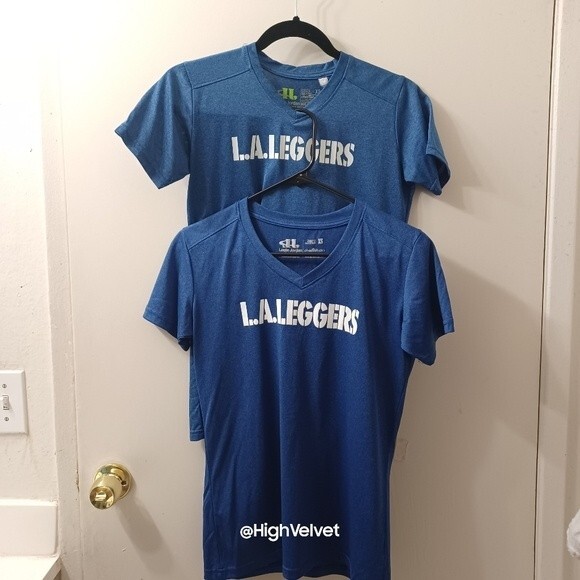 067 LA LEGGERS Running Club Tee Blue Womens sz XS (2 pcs) - Picture 1 of 8